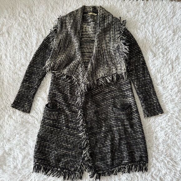 Vince Black Neutral Wool Tweed Open Draped Cardigan Duster Size S - Picture 5 of 8